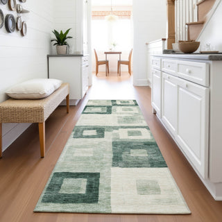Piper Looms Mayfield Geometric AMF1142 Green Machine Washable Area Rug Runner Lifestyle Image Feature
