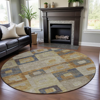 Piper Looms Mayfield Geometric AMF1142 Linen Machine Washable Area Rug Round Lifestyle Image Feature