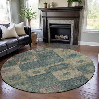 Piper Looms Mayfield Geometric AMF1142 Sage Machine Washable Area Rug Round Lifestyle Image Feature