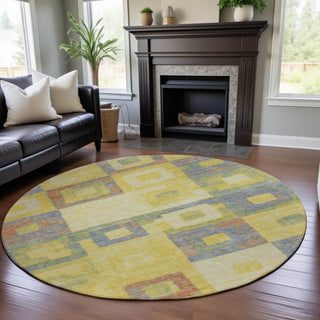 Piper Looms Mayfield Geometric AMF1142 Yellow Machine Washable Area Rug Round Lifestyle Image Feature