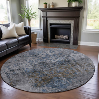 Piper Looms Mayfield Global AMF1144 Blue Machine Washable Area Rug Round Lifestyle Image Feature