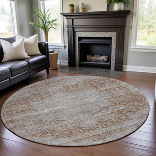 Piper Looms Mayfield Global AMF1144 Copper Machine Washable Area Rug Round Lifestyle Image Feature