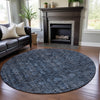Piper Looms Mayfield Damask AMF1145 Blue Machine Washable Area Rug Round Lifestyle Image Feature