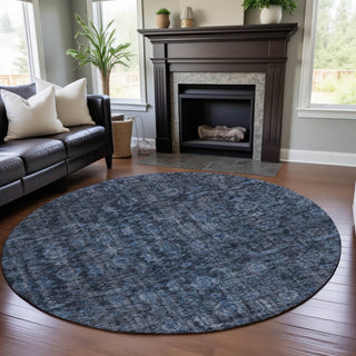 Piper Looms Mayfield Damask AMF1145 Blue Machine Washable Area Rug Round Lifestyle Image Feature