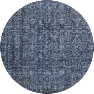 Piper Looms Mayfield Damask AMF1145 Blue Machine Washable Area Rug Round Main Image