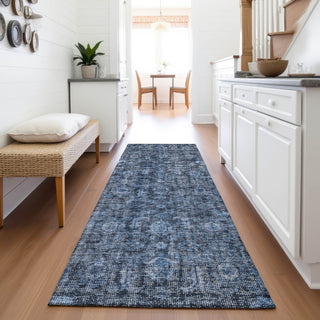 Piper Looms Mayfield Damask AMF1145 Blue Machine Washable Area Rug Runner Lifestyle Image Feature