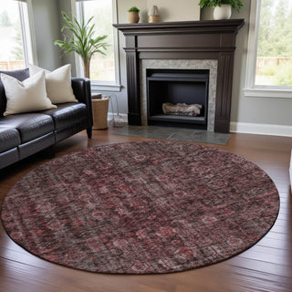Piper Looms Mayfield Damask AMF1145 Pink Machine Washable Area Rug Round Lifestyle Image Feature