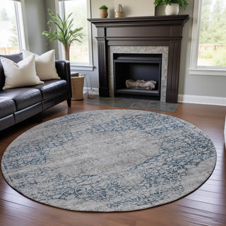 Piper Looms Mayfield Global AMF1146 Blue Machine Washable Area Rug Round Lifestyle Image Feature