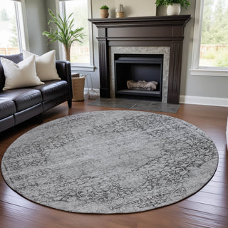 Piper Looms Mayfield Global AMF1146 Gray Machine Washable Area Rug Round Lifestyle Image Feature