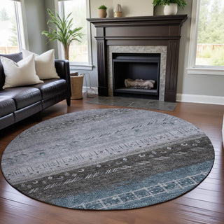 Piper Looms Mayfield Global AMF1147 Blue Machine Washable Area Rug Round Lifestyle Image Feature