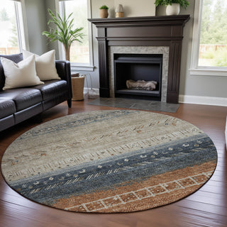 Piper Looms Mayfield Global AMF1147 Brown Machine Washable Area Rug Round Lifestyle Image Feature