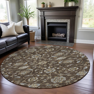 Piper Looms Mayfield Moroccan AMF1149 Chocolate Machine Washable Area Rug Round Lifestyle Image Feature