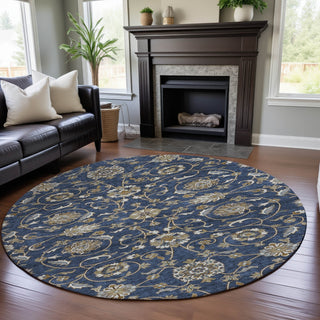 Piper Looms Mayfield Moroccan AMF1149 Navy Machine Washable Area Rug Round Lifestyle Image Feature