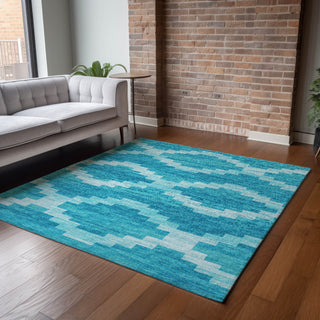 Piper Looms Mayfield Tribal Diamond AMF115 Turquoise Machine Washable Area Rug Lifestyle Image Feature