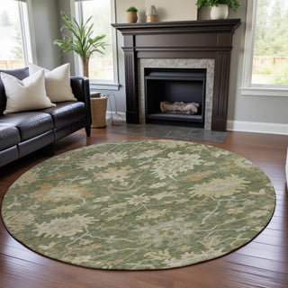 Piper Looms Mayfield Global AMF1150 Aloe Machine Washable Area Rug Round Lifestyle Image Feature