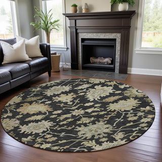 Piper Looms Mayfield Global AMF1150 Black Machine Washable Area Rug Round Lifestyle Image Feature