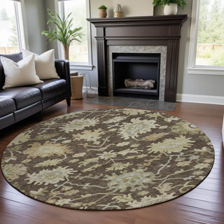 Piper Looms Mayfield Global AMF1150 Chocolate Machine Washable Area Rug Round Lifestyle Image Feature