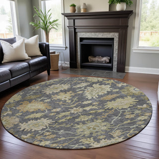 Piper Looms Mayfield Global AMF1150 Gray Machine Washable Area Rug Round Lifestyle Image Feature