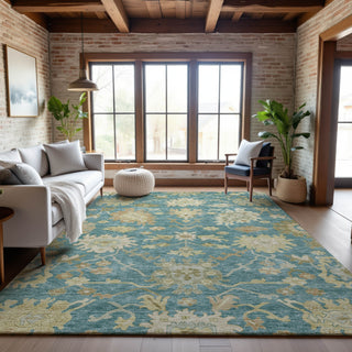 Piper Looms Mayfield Global AMF1150 Teal Machine Washable Area Rug Lifestyle Image Feature