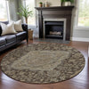Piper Looms Mayfield Global AMF1151 Chocolate Machine Washable Area Rug Round Lifestyle Image Feature