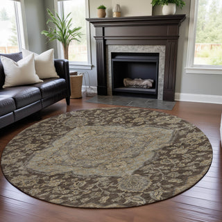 Piper Looms Mayfield Global AMF1151 Chocolate Machine Washable Area Rug Round Lifestyle Image Feature