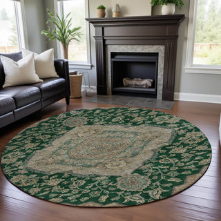 Piper Looms Mayfield Global AMF1151 Emerald Machine Washable Area Rug Round Lifestyle Image Feature