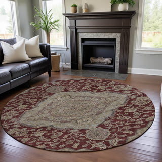Piper Looms Mayfield Global AMF1151 Garnet Machine Washable Area Rug Round Lifestyle Image Feature