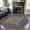Piper Looms Mayfield Global AMF1151 Navy Machine Washable Area Rug Round Lifestyle Image Feature