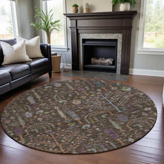 Piper Looms Mayfield Floral AMF1152 Brown Machine Washable Area Rug Round Lifestyle Image Feature