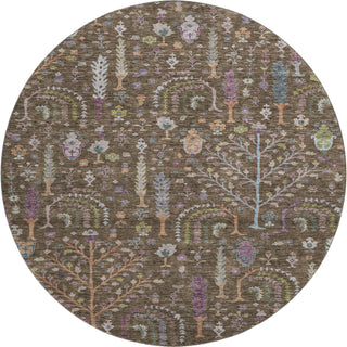 Piper Looms Mayfield Floral AMF1152 Brown Machine Washable Area Rug Round Main Image