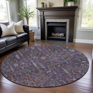Piper Looms Mayfield Floral AMF1152 Eggplant Machine Washable Area Rug Round Lifestyle Image Feature