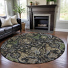 Piper Looms Mayfield Global AMF1153 Black Machine Washable Area Rug Round Lifestyle Image Feature