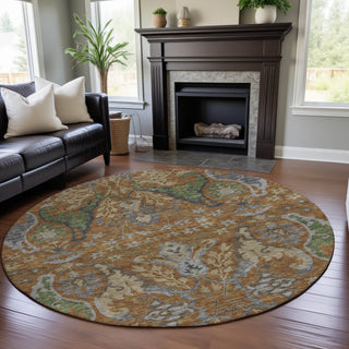 Piper Looms Mayfield Global AMF1153 Copper Machine Washable Area Rug Round Lifestyle Image Feature