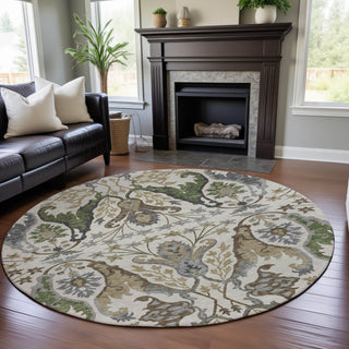 Piper Looms Mayfield Global AMF1153 Ivory Machine Washable Area Rug Round Lifestyle Image Feature