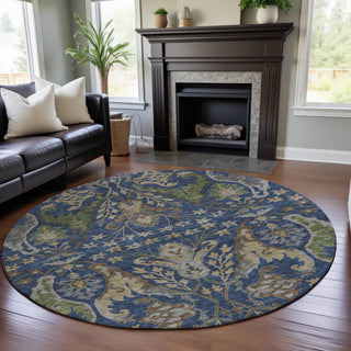 Piper Looms Mayfield Global AMF1153 Navy Machine Washable Area Rug Round Lifestyle Image Feature
