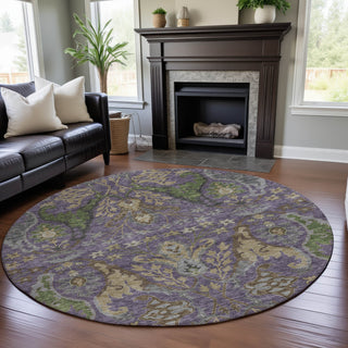 Piper Looms Mayfield Global AMF1153 Purple Machine Washable Area Rug Round Lifestyle Image Feature