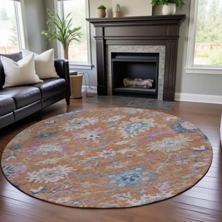 Piper Looms Mayfield Global AMF1154 Orange Machine Washable Area Rug Round Lifestyle Image Feature