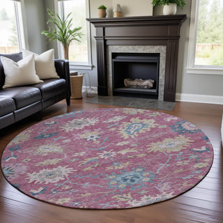 Piper Looms Mayfield Global AMF1154 Pink Machine Washable Area Rug Round Lifestyle Image Feature