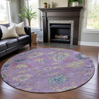 Piper Looms Mayfield Global AMF1154 Purple Machine Washable Area Rug Round Lifestyle Image Feature