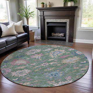 Piper Looms Mayfield Global AMF1154 Sage Machine Washable Area Rug Round Lifestyle Image Feature