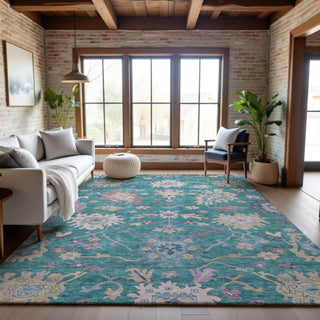 Piper Looms Mayfield Global AMF1154 Teal Machine Washable Area Rug Lifestyle Image Feature