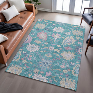 Piper Looms Mayfield Global AMF1154 Teal Machine Washable Area Rug Lifestyle Image Feature