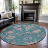 Piper Looms Mayfield Global AMF1154 Teal Machine Washable Area Rug Round Lifestyle Image Feature