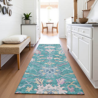 Piper Looms Mayfield Global AMF1154 Teal Machine Washable Area Rug Runner Lifestyle Image Feature