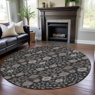 Piper Looms Mayfield Floral AMF1155 Black Machine Washable Area Rug Round Lifestyle Image Feature