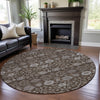 Piper Looms Mayfield Floral AMF1155 Chocolate Machine Washable Area Rug Round Lifestyle Image Feature