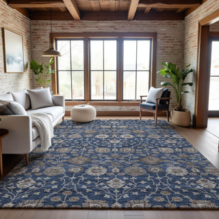 Piper Looms Mayfield Floral AMF1155 Navy Machine Washable Area Rug Lifestyle Image Feature