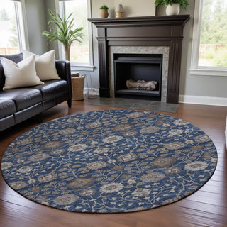 Piper Looms Mayfield Floral AMF1155 Navy Machine Washable Area Rug Round Lifestyle Image Feature