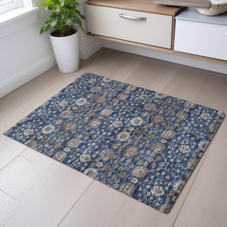 Piper Looms Mayfield Floral AMF1155 Navy Machine Washable Area Rug Scatter Lifestyle Image Feature