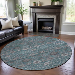 Piper Looms Mayfield Floral AMF1155 Teal Machine Washable Area Rug Round Lifestyle Image Feature